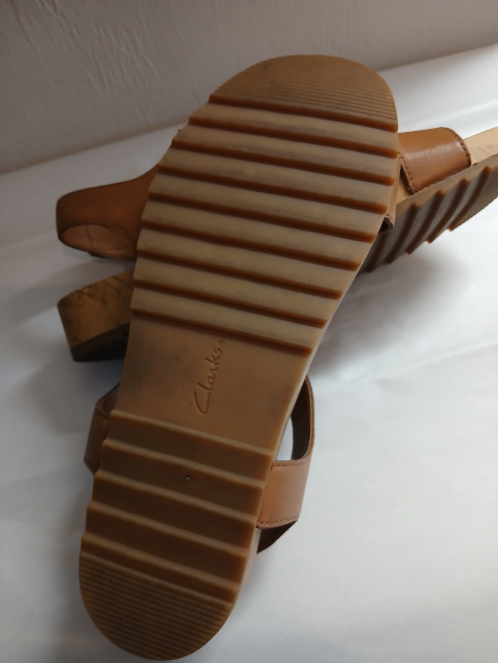 Clarks Tan Leather T-Strap Slingback Sandals - Picture 6 of 6